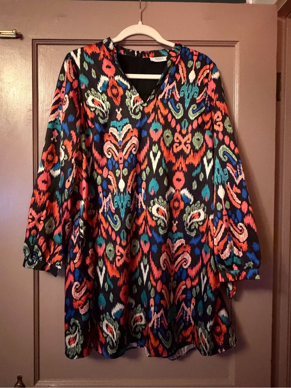 Boho Ikat-Print Mini Dress in Black and Multicolor